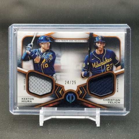 2021 TOPPS TRIBUTE - ORANGE - K. HIURA / C. YELICH - #DR2-HY - #'D/25 - DUAL RELIC