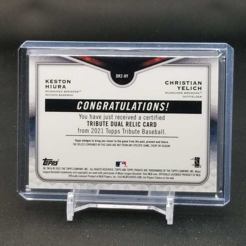 2021 TOPPS TRIBUTE - ORANGE - K. HIURA / C. YELICH - #DR2-HY - #'D/25 - DUAL RELIC