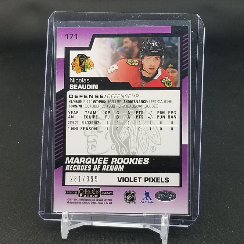 2020 UPPER DECK O-PEE-CHEE PLATINUM - VIOLET PIXELS - MARQUEE ROOKIE - N. BEAUDIN - #171 - #'D/399 - RC