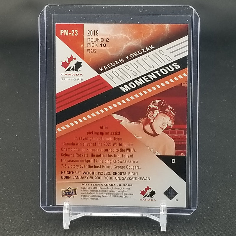 2021 UPPER DECK TEAM CANADA JUNIORS - PROSPECTUS MOMENTOUS - ELECTRIC - K. KORCZAK - #PM-23 - #'D/275
