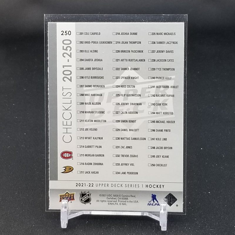 2021 UPPER DECK SERIES ONE - YOUNG GUNS - CHECKLIST - C. CAUFIELD / T. ZEGRAS -
