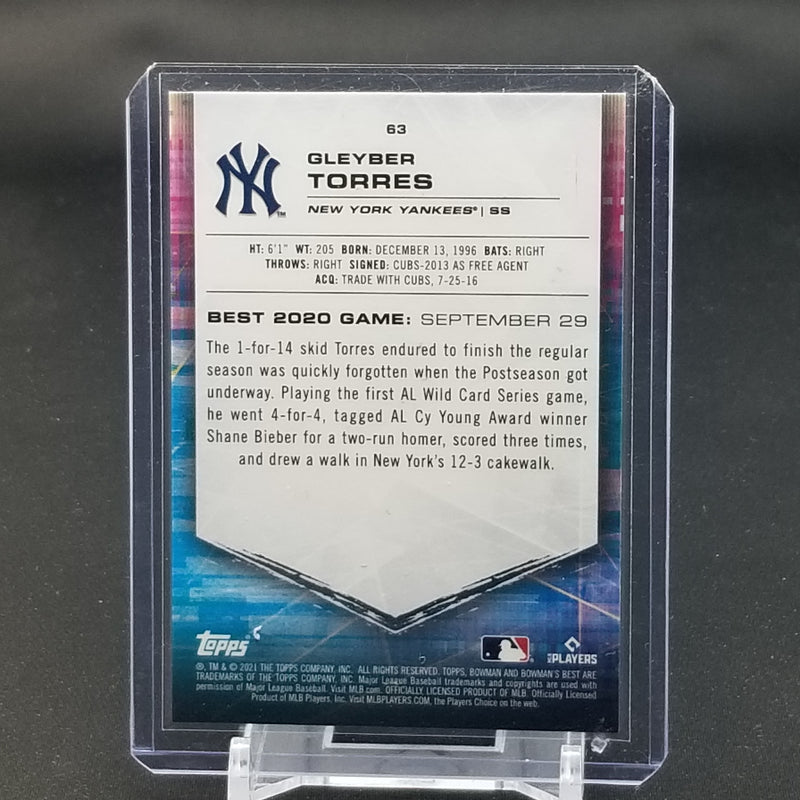 2021 TOPPS BOWMAN'S BEST - GOLD LAVA REFRACTOR - G. TORRES - #63 - #'D/75