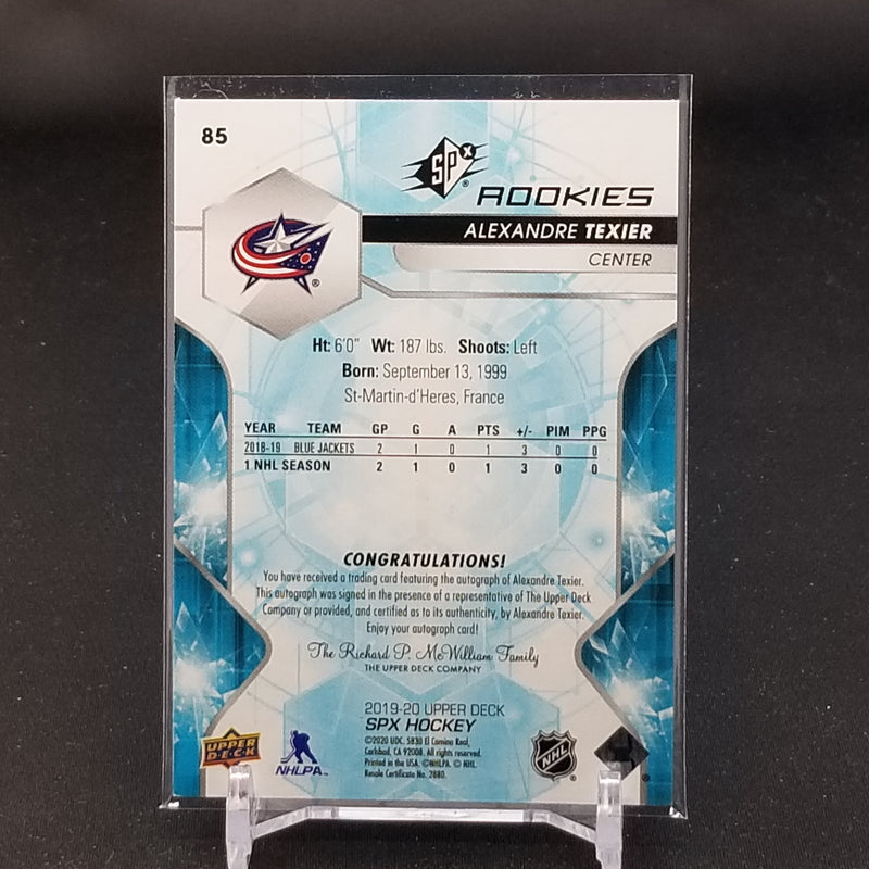2019 UPPER DECK SPX - SPX ROOKIES - A. TEXIER - #85 - #'D/299 - AUTOGRAPH - RC