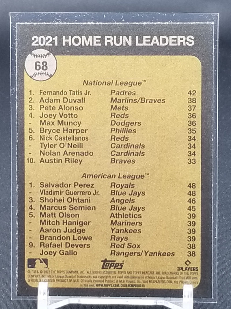 2022 TOPPS HERITAGE - 2021 HOME RUN LEADERS - V. GUERRERO JR. / S. PEREZ / F. TATIS JR. -