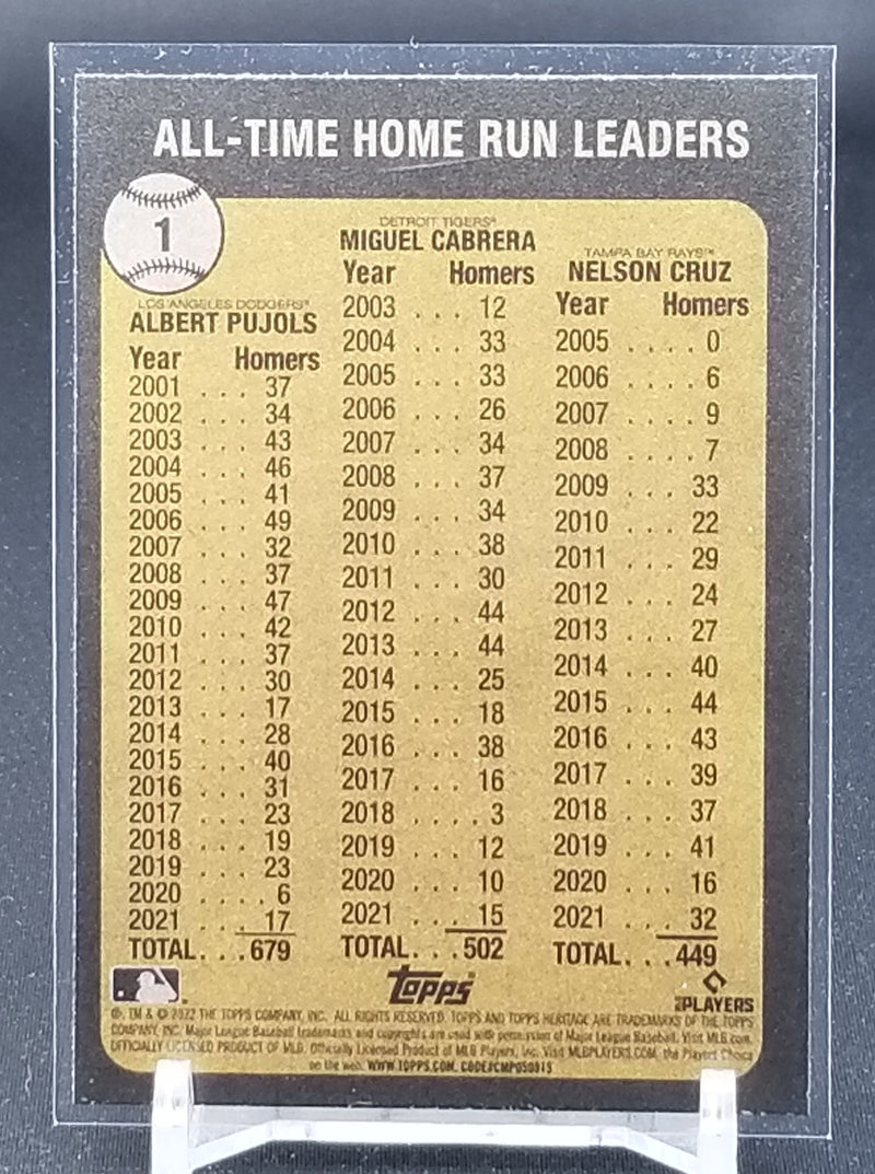 2022 TOPPS HERITAGE - ALL-TIME HOME RUN LEADERS - A. PUJOLS / M. CABRERA / N. CRUZ -