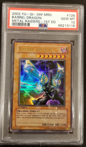 2002 YU-GI-OH! - METAL RAIDERS - BARREL DRAGON - 1ST EDITION - #126 - PSA 10