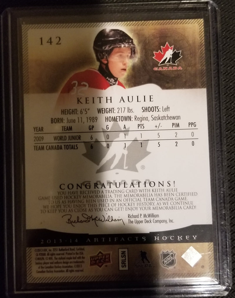 2013 UPPER DECK ARTIFACTS - TEAM CANADA - K. AULIE - #142 - #'D/125 - DUAL RELIC