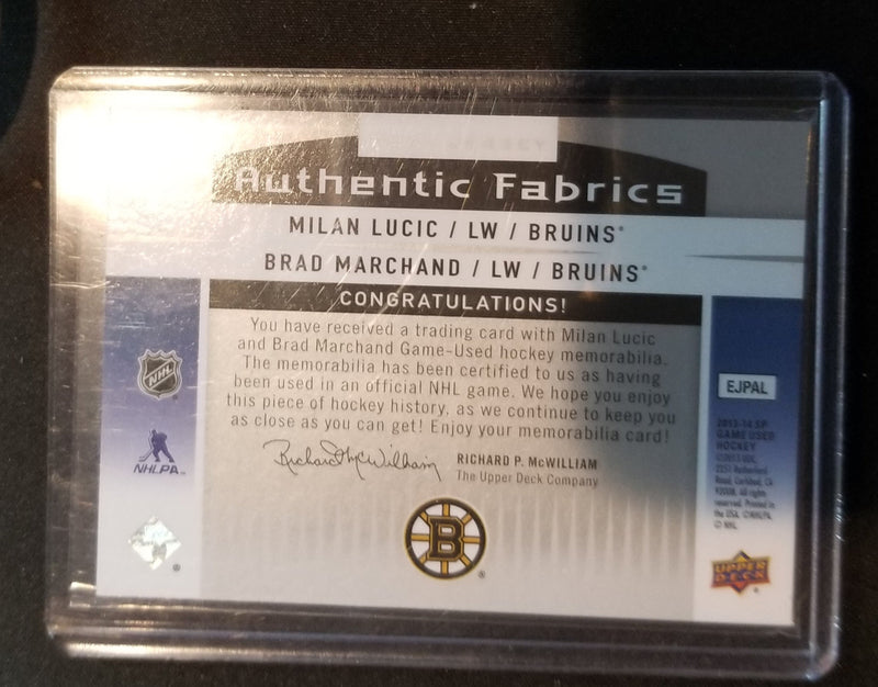 2013 UPPER DECK SP GAME USED - AUTHENTIC FABRICS - M. LUCIC / B. MARCHAND -