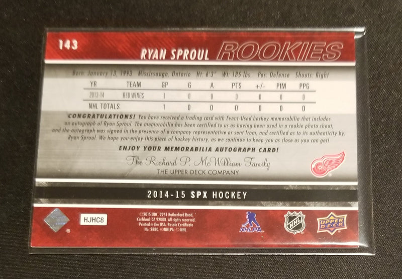 2014 UPPER DECK SPX - ROOKIES - R. SPROUL - #143 -#'D/399 - RELIC - AUTOGRAPH - RC