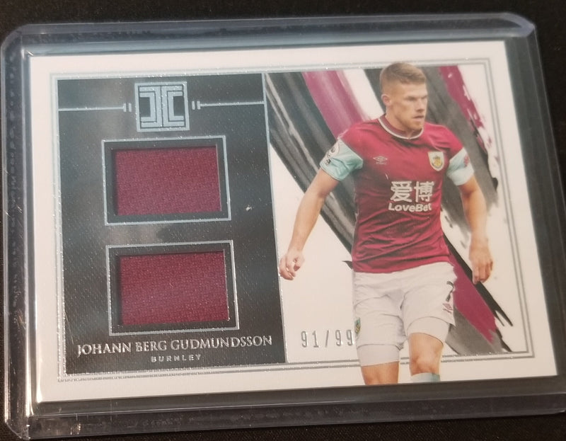 2020 IMPECCABLE PREMIER LEAGUE - J. BERG GUDMUNDSSON - #DM-JBG - #'D/99 - DUAL JERSEY RELIC