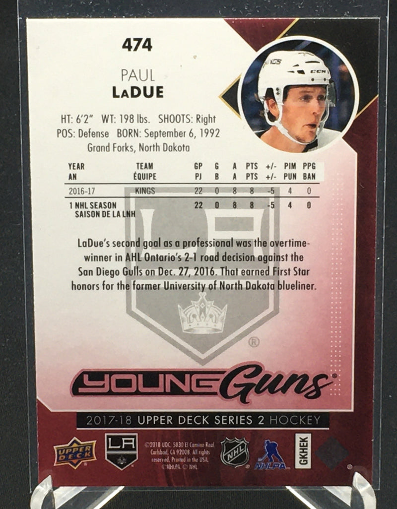 2017 UPPER DECK EXCLUSIVE SERIES TWO - YOUNG GUNS - P. LADUE - #474 - #'D/100