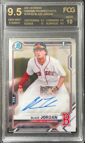 2021 TOPPS BOWMAN CHROME - 1ST BOWMAN - B. JORDAN - #CPA-BJ - FCG 9.5 - AUTOGRAPH FCG 10