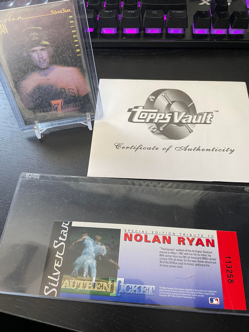 1990's TOPPS VAULT SILVER STAR AUTHENTIC TICKET & HOLOGRAM CARD - N. RYAN