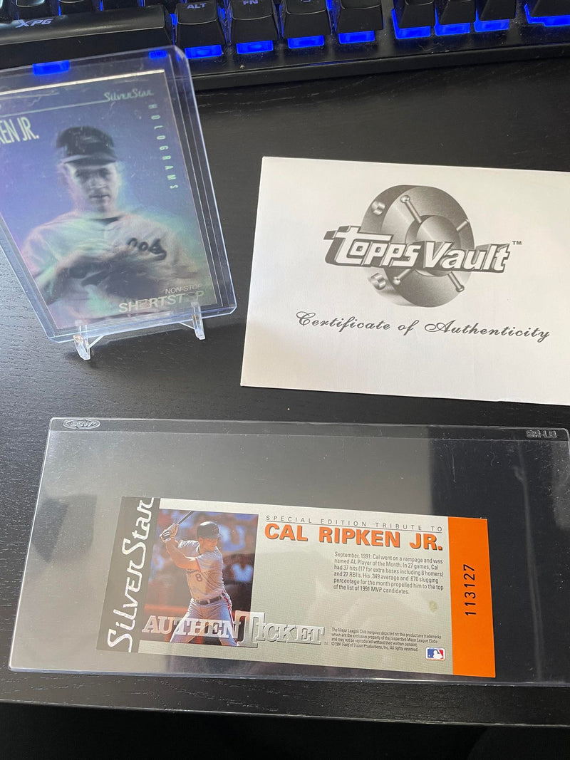 1990's TOPPS VAULT SILVER STAR AUTHENTIC TICKET & HOLOGRAM CARD - C. RIPKEN JR.