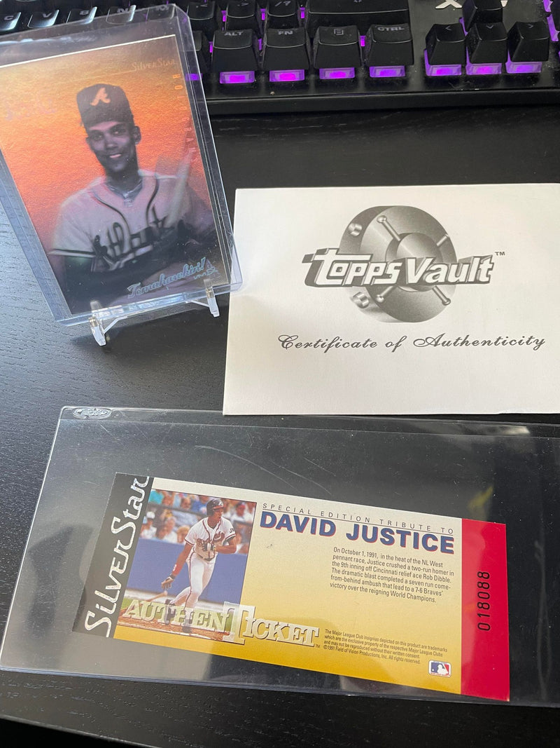 1990's TOPPS VAULT SILVER STAR AUTHENTIC TICKET & HOLOGRAM CARD - D. JUSTICE