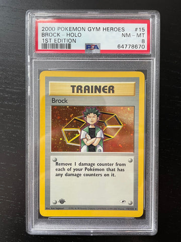 POKEMON - GYM HEROES - 1ST EDITION - BROCK - HOLO - #15 - PSA 8