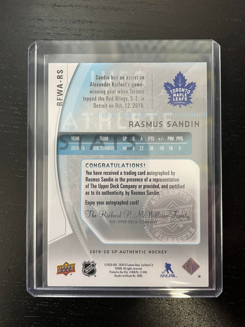 2020 UPPER DECK SP AUTHENTIC - FUTURE WATCH AUTO - R. SANDIN - #RFWA-RS - #'D/399 - AUTOGRAPH - RC