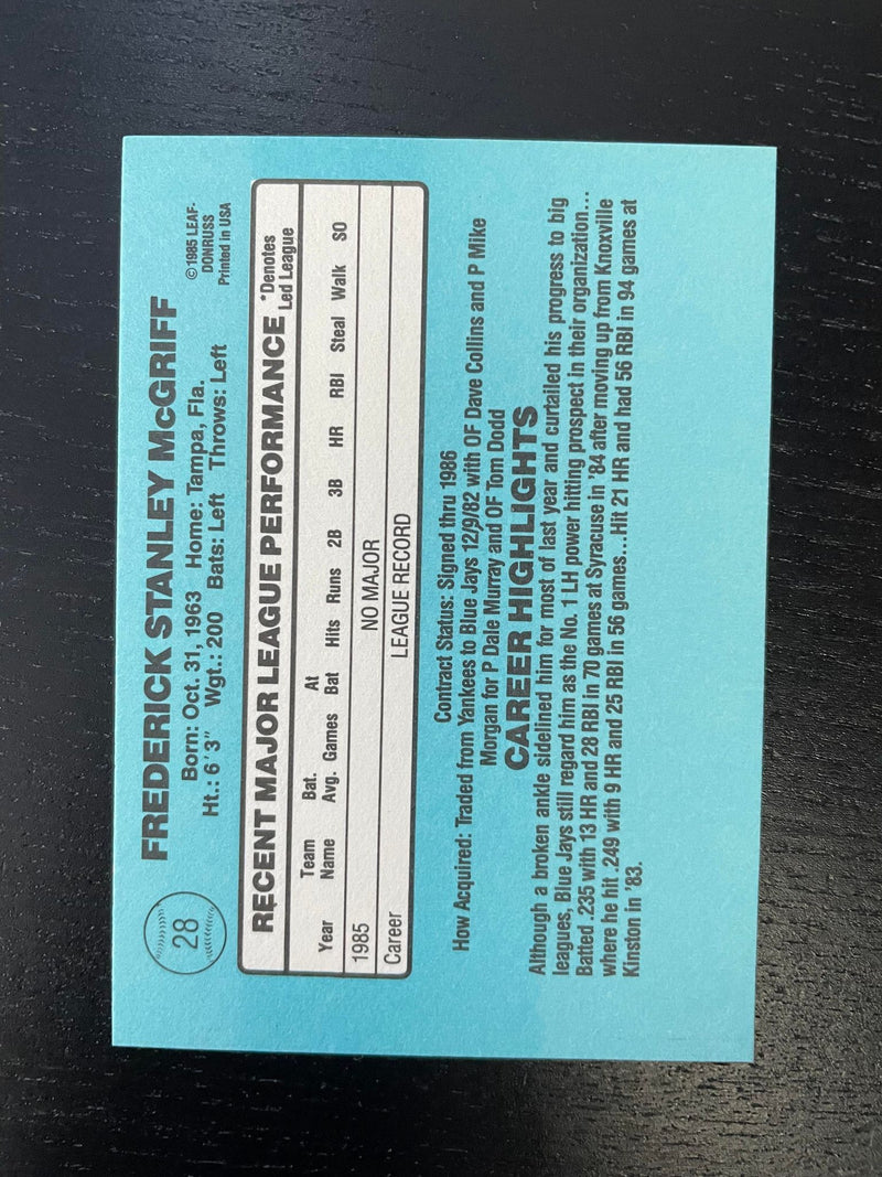 1985 LEAF DONRUSS - RATED ROOKIE - F. MCGRIFF -