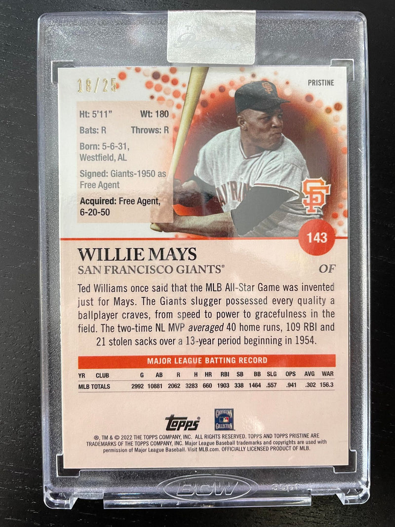 2022 TOPPS PRISTINE - ORANGE ENCASED - W. MAYS - #143 - #'D/25