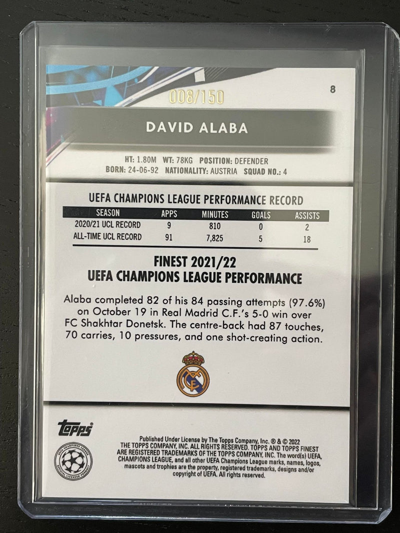 2021 TOPPS FINEST UEFA CHAMPIONS LEAGUE - BLUE REFRACTOR - D. ALABA - #8 - #'D/150