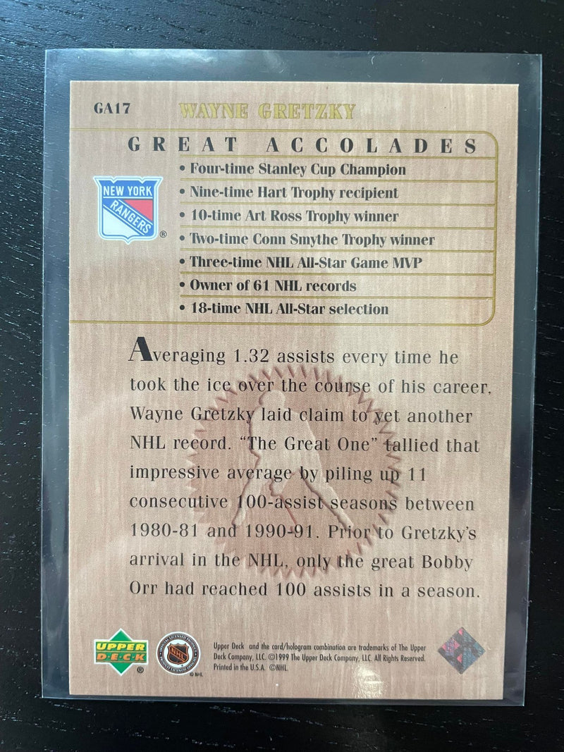 1999 UPPER DECK - GREAT ACCOLADES - W. GRETZKY - SELECT YOUR CARD