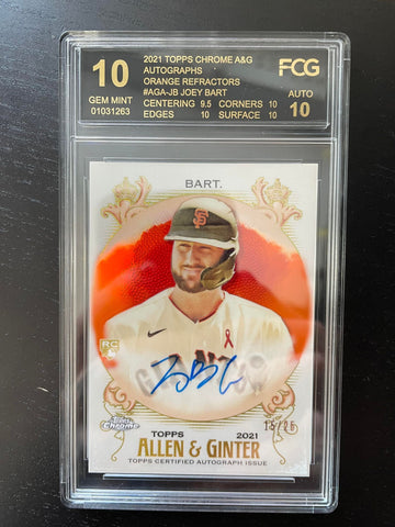 2021 TOPPS CHROME ALLEN & GINTER - ORANGE REFRACTOR - J. BART - #AGA-JB - #'D/25 - RC - FCG 10 - AUTOGRAPH FCG 10***