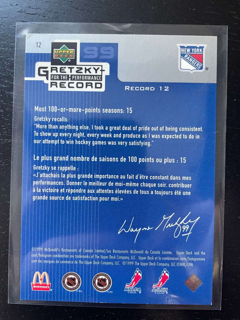 1999 UPPER DECK MCDONALD'S - FOR THE PERFORMANCE - W. GRETZKY - SELECT YOUR CARD
