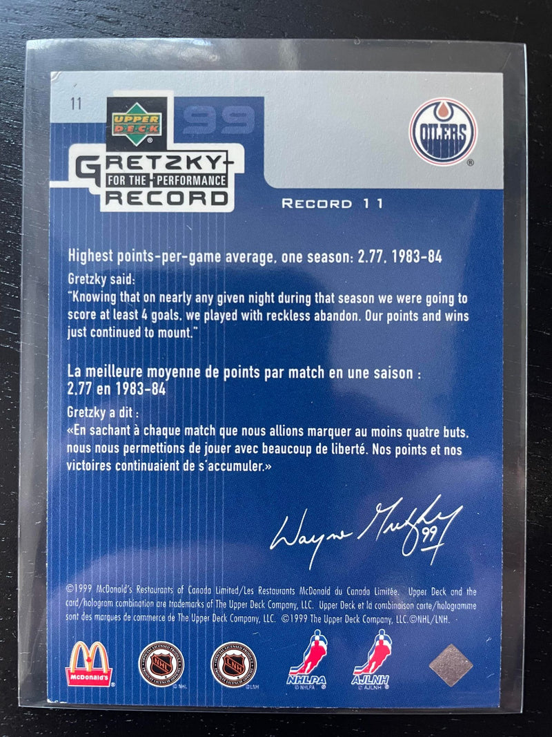 1999 UPPER DECK MCDONALD'S - FOR THE PERFORMANCE - W. GRETZKY - SELECT YOUR CARD
