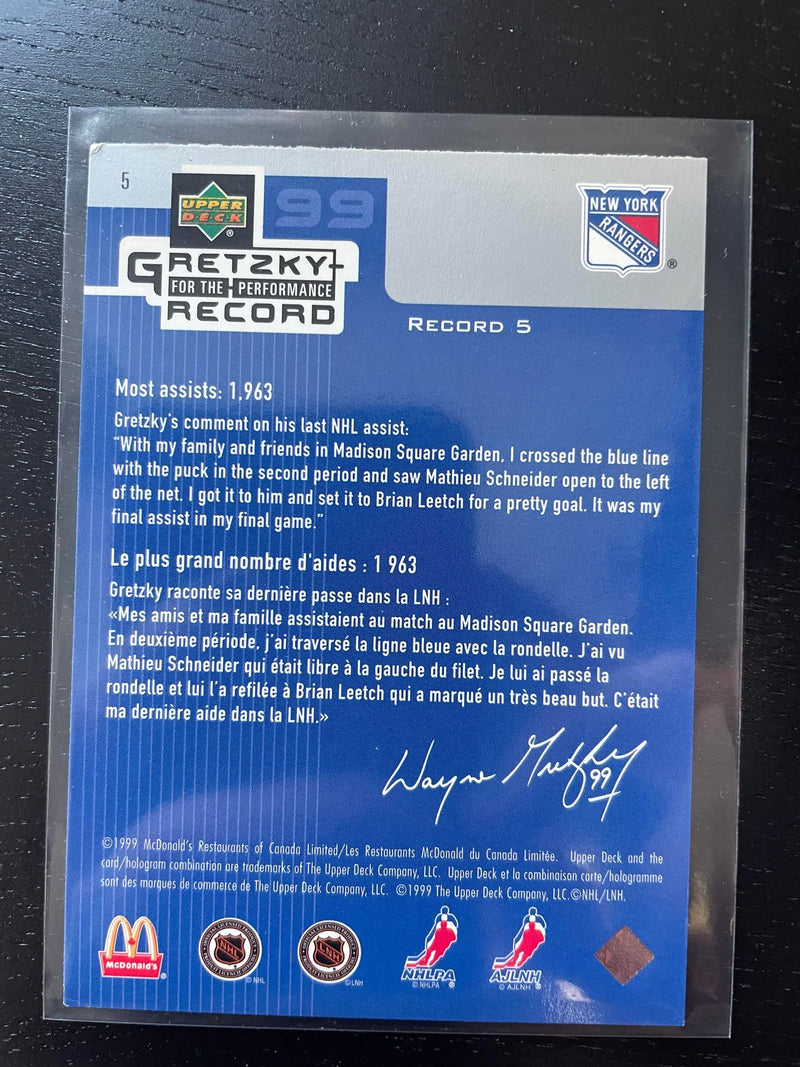 1999 UPPER DECK MCDONALD'S - FOR THE PERFORMANCE - W. GRETZKY - SELECT YOUR CARD