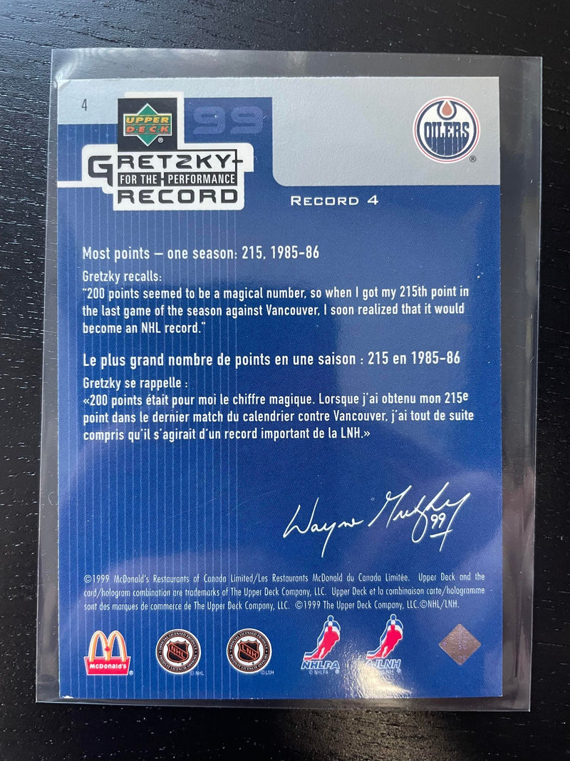 1999 UPPER DECK MCDONALD'S - FOR THE PERFORMANCE - W. GRETZKY - SELECT YOUR CARD
