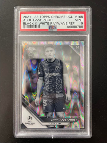 2021 TOPPS CHROME UCL - BLACK & WHITE RAYWAVE REFRACTOR - A. EZZALZOULI - #165 - PSA 9 - RC***