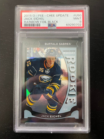 2015 UPPER DECK SERIES TWO - O-PEE-CHEE UPDATE - RAINBOW FOIL BLACK - J. EICHEL - #U50 - #'D/100 - PSA 9 - RC