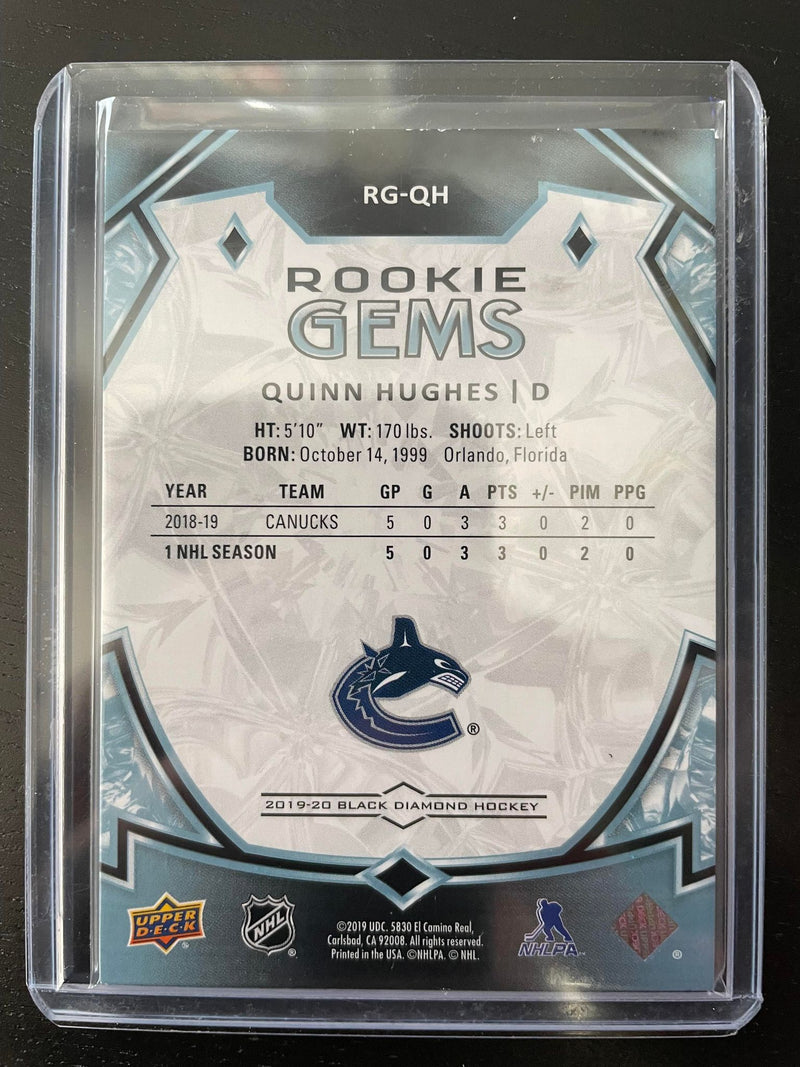 2019 UPPER DECK BLACK DIAMOND - ROOKIE GEMS - Q. HUGHES - #RG-QH - #'D/99 - RC