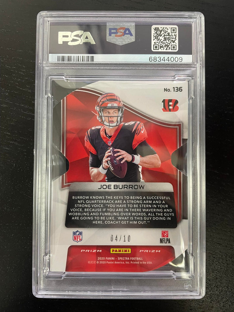 2020 PANINI SPECTRA - NEON ORANGE DIT-CUT - J. BURROW - #136 - #'D/10 - PSA 7 - RC