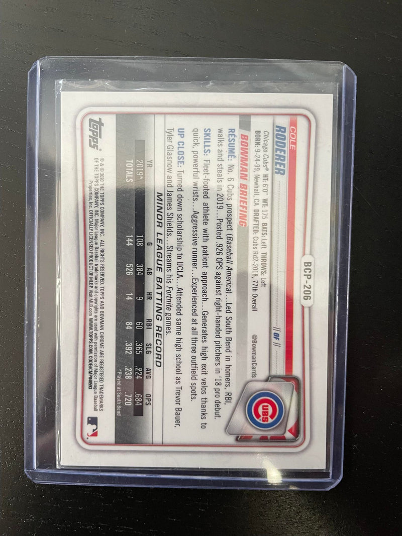 2020 TOPPS BOWMAN CHROME - PURPLE  MOJO REFRACTOR - C. RODERER - #BCP-206 - #'D/250