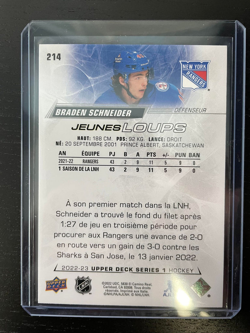 2022 UPPER DECK SERIES ONE - FRENCH YOUNG GUNS - B. SCHNEIDER -