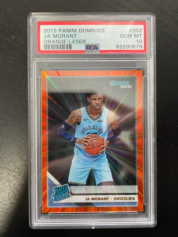2019 PANINI DONRUSS - ORANGE LASER - RATED ROOKIE - J. MORANT - #202 - PSA 10