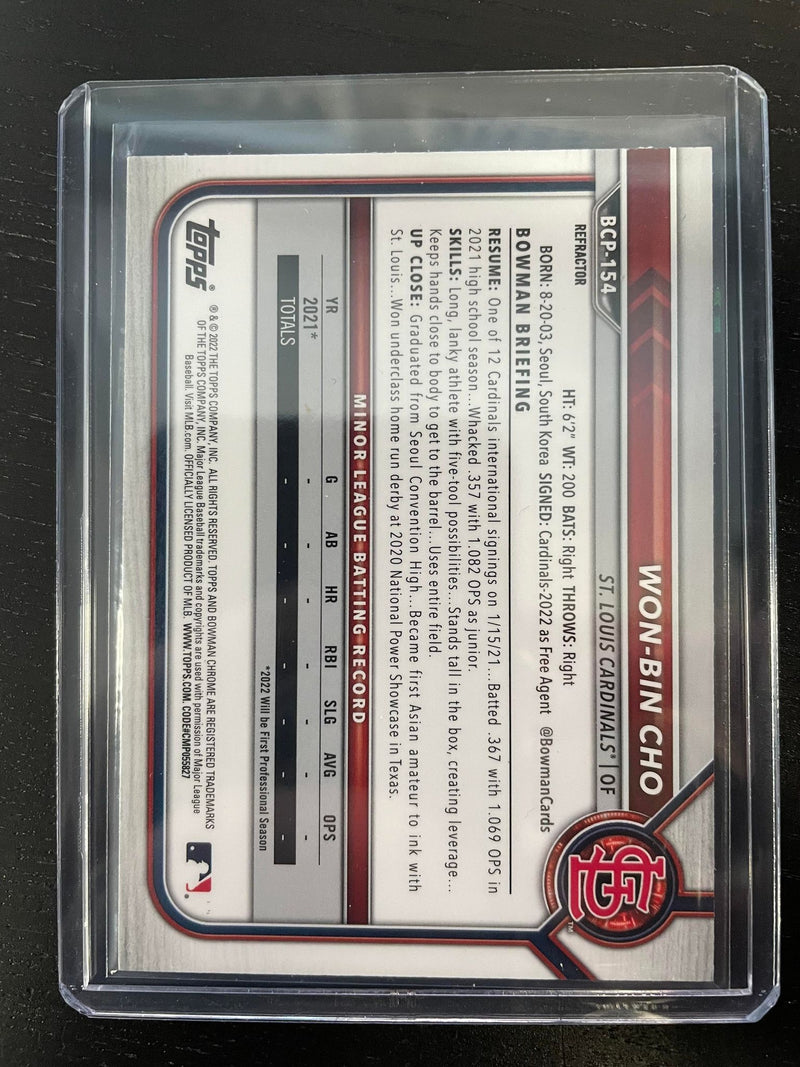 2022 TOPPS BOWMAN CHROME - SHIMMER REFRACTOR - 1ST BOWMAN - W. CHO -
