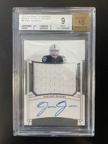 2019 PANINI NATIONAL TREASURES - ROOKIE MATERIAL SIGNATURES - J. JACOBS - #6 - #'D/49 - BGS 9 - AUTOGRAPH BGS 10