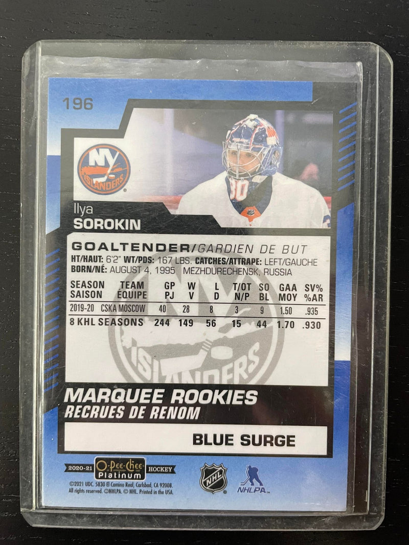 2020 UPPER DECK O-PEE-CHEE PLATINUM - BLUE SURGE - MARQUEE ROOKIES - I. SOROKIN -