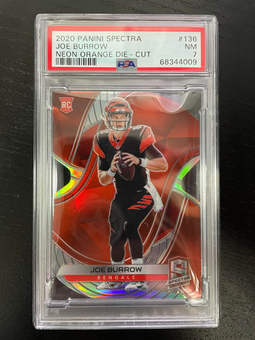 2020 PANINI SPECTRA - NEON ORANGE DIT-CUT - J. BURROW - #136 - #'D/10 - PSA 7 - RC
