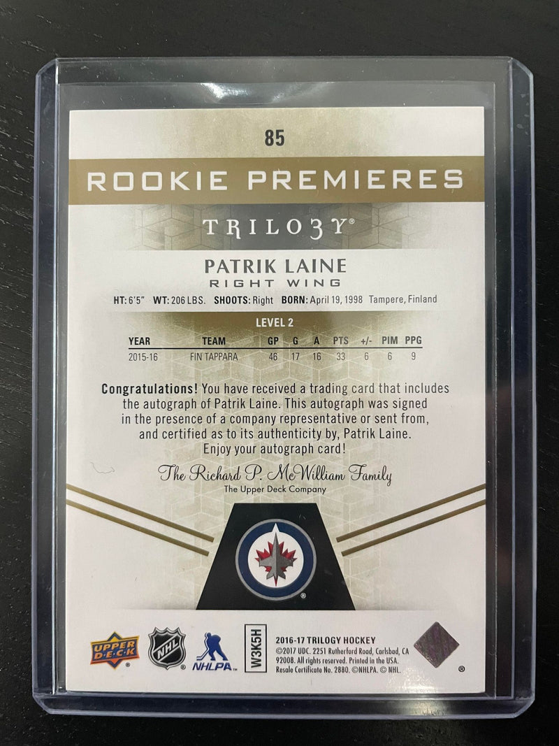 2016 UPPER DECK TRILOGY - ROOKIE PREMIERES - P. LAINE - #85 - #'D/175 - AUTOGRAPH - RC