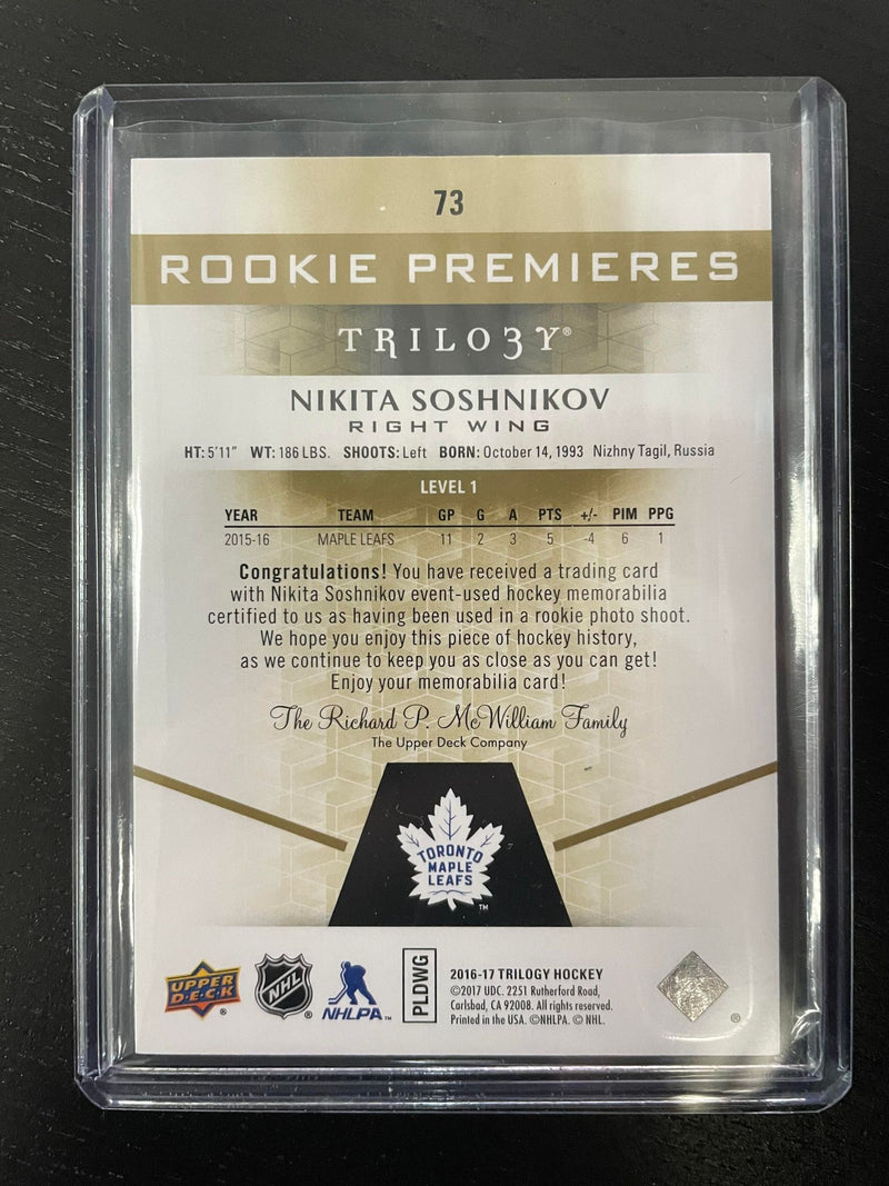 2016 UPPER DECK TRILOGY - ROOKIE PREMIERES - N. SOSHNIKOV - #73 - #'D/399 - RELIC - RC