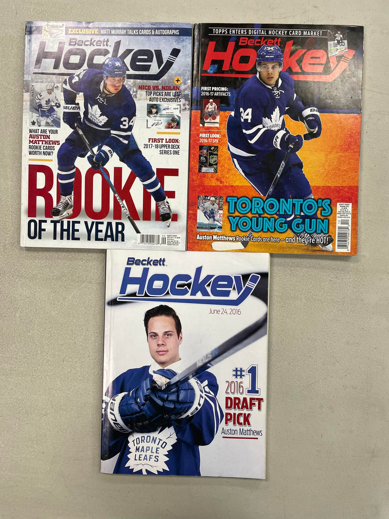 BECKETT - AUSTON MATTHEWS - FIRST 3 BECKETT COVERS (3 INDIVIDUAL BECKETT MONTHLY)
