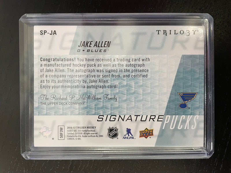 2016 UPPER DECK TRILOGY - SIGNATURE PUCKS - J. ALLEN -
