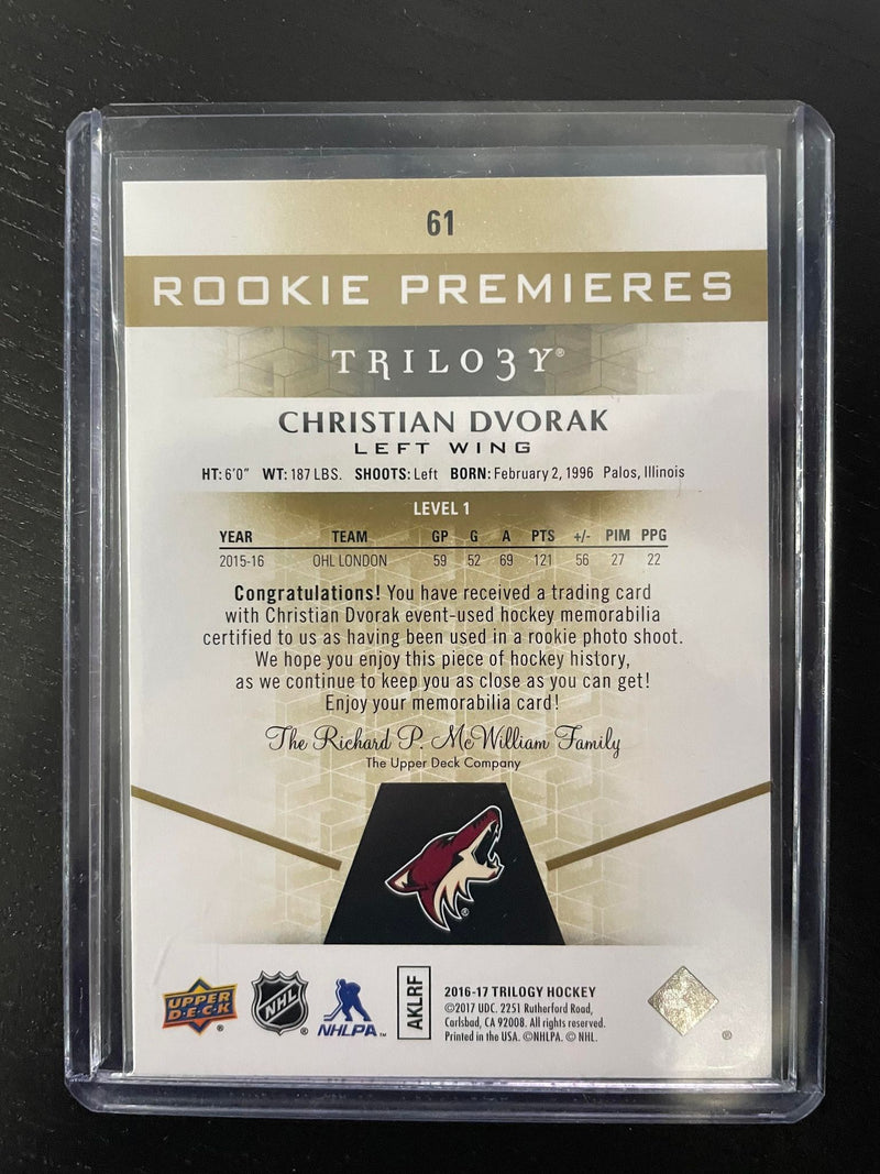 2016 UPPER DECK TRILOGY - ROOKIE PREMIERES - C. DVORAK - #61 - #'D/399 - RELIC - RC