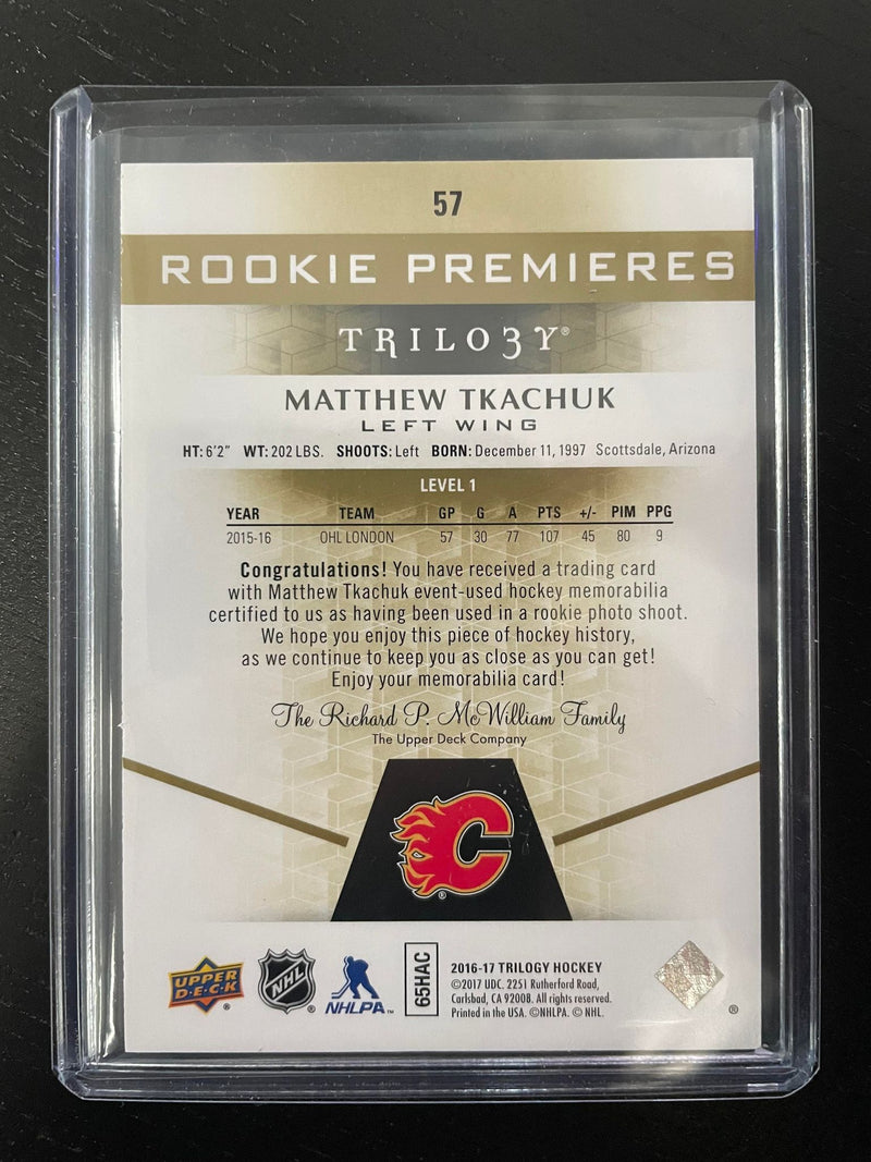2016 UPPER DECK TRILOGY - ROOKIE PREMIERS - M. TKACHUK - #57 - #'D/399 - RELIC - RC