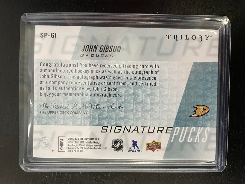 2016 UPPER DECK TRILOGY - SIGNATURE PUCKS - J. GIBSON -