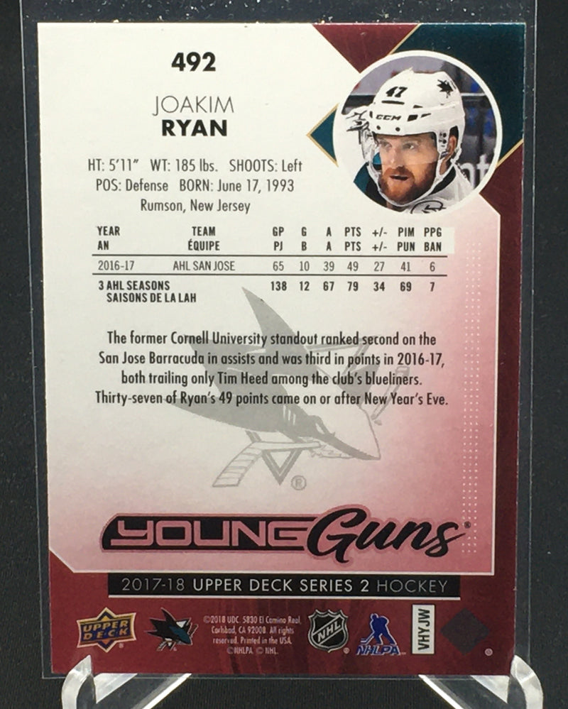 2017 UPPER DECK SERIES TWO - YOUNG GUNS - EXCLUSIVES - J. RYAN - #492 - #'D/100 - RC