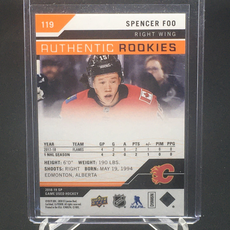 2018 UPPER DECK SP GAME USED - ORANGE - AUTHENTIC ROOKIE - S. FOO - #119 - #'D/100 - RC